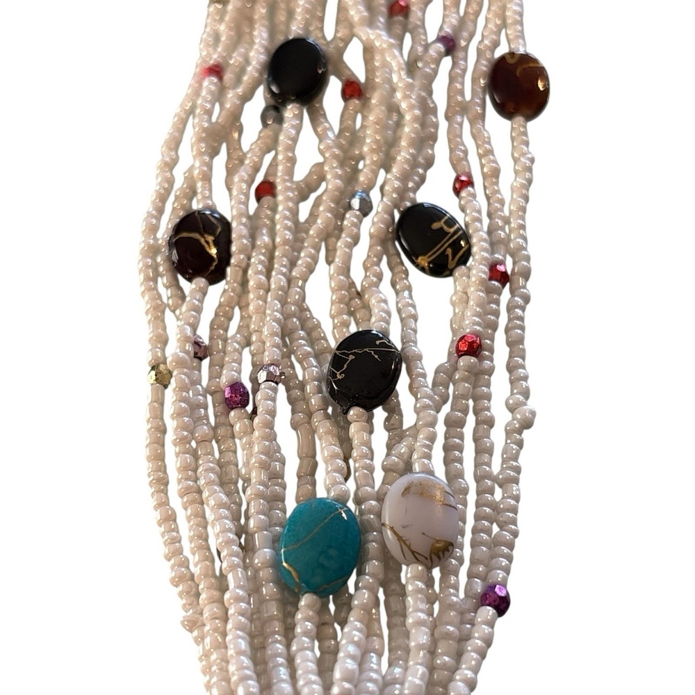 Bohemian‎ Bracelet White Seed Bead Multi Strand Ethnic Crochet Toggle Button - Picture 8 of 16